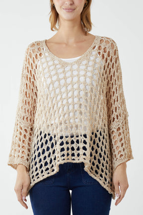 Crochet Round Neck Long Sleeve Top