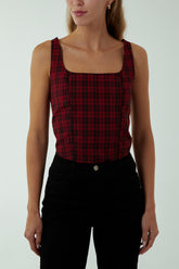 Plaid Check Zip Corset Top