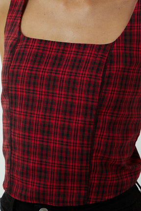 Plaid Check Zip Corset Top