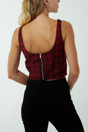 Plaid Check Zip Corset Top