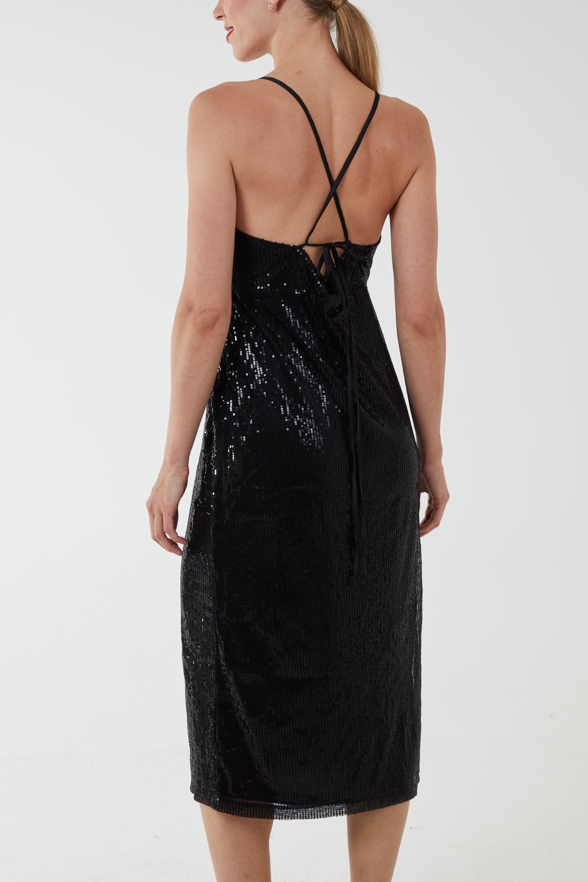 Sequin Wrap Front Cami Midi Dress