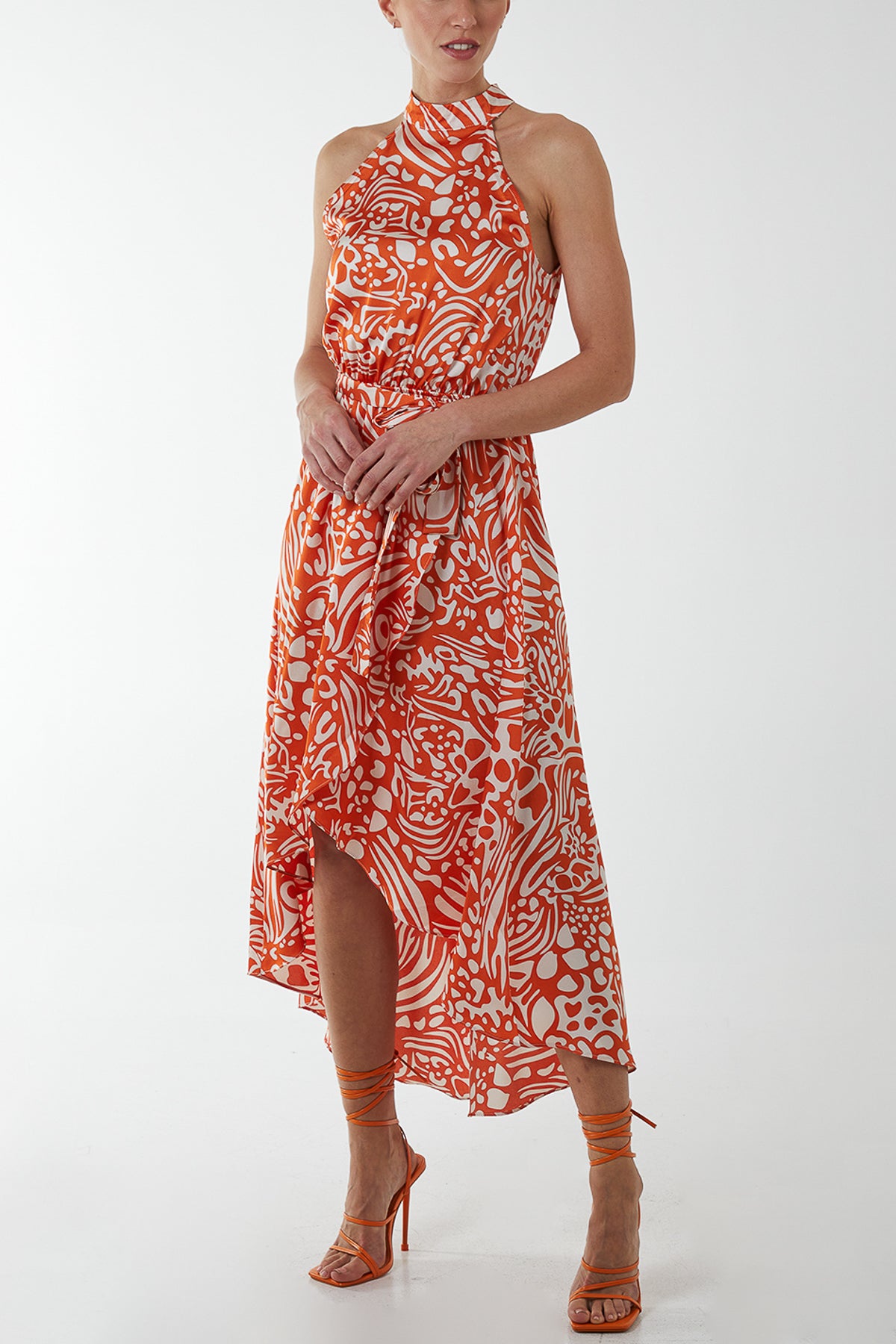 Midi Dress Halter Neck Floral Dress White Floral Halter Neck Holly