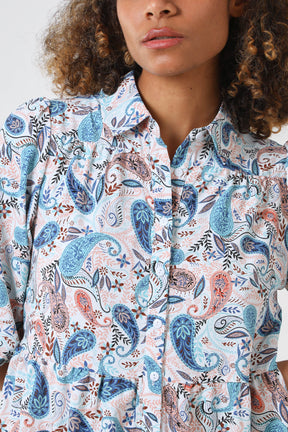 Paisley Trapeze Tiered Shirt Dress