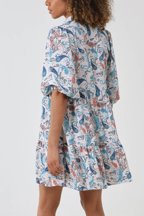 Paisley Trapeze Tiered Shirt Dress