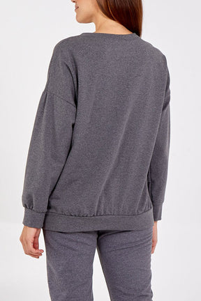 Sequin Patch Zip Detailed Sweatshirt