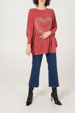 Diamante Heart Oversized Top