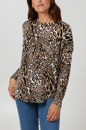Leopard Print Oversized  Zip Back Top