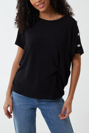 Twist Front With Button Shoulder Oversized Top