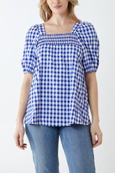 Gingham Volume Shirred Top