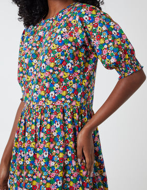 Crew Neck Multi Floral Maxi Dress