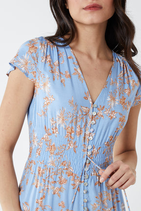 Shirred Waist Button Down Maxi Dress