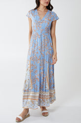 Shirred Waist Button Down Maxi Dress