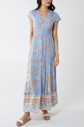 Shirred Waist Button Down Maxi Dress