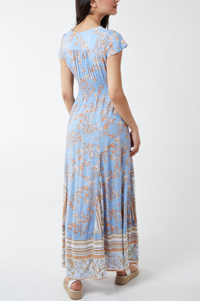 Shirred Waist Button Down Maxi Dress