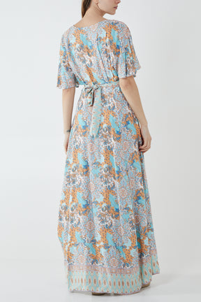 Button Front Angel Sleeve Maxi Dress