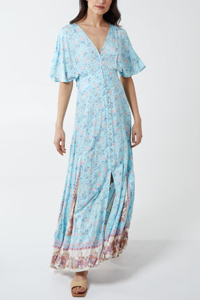 V-Neck Button Down Maxi Dress