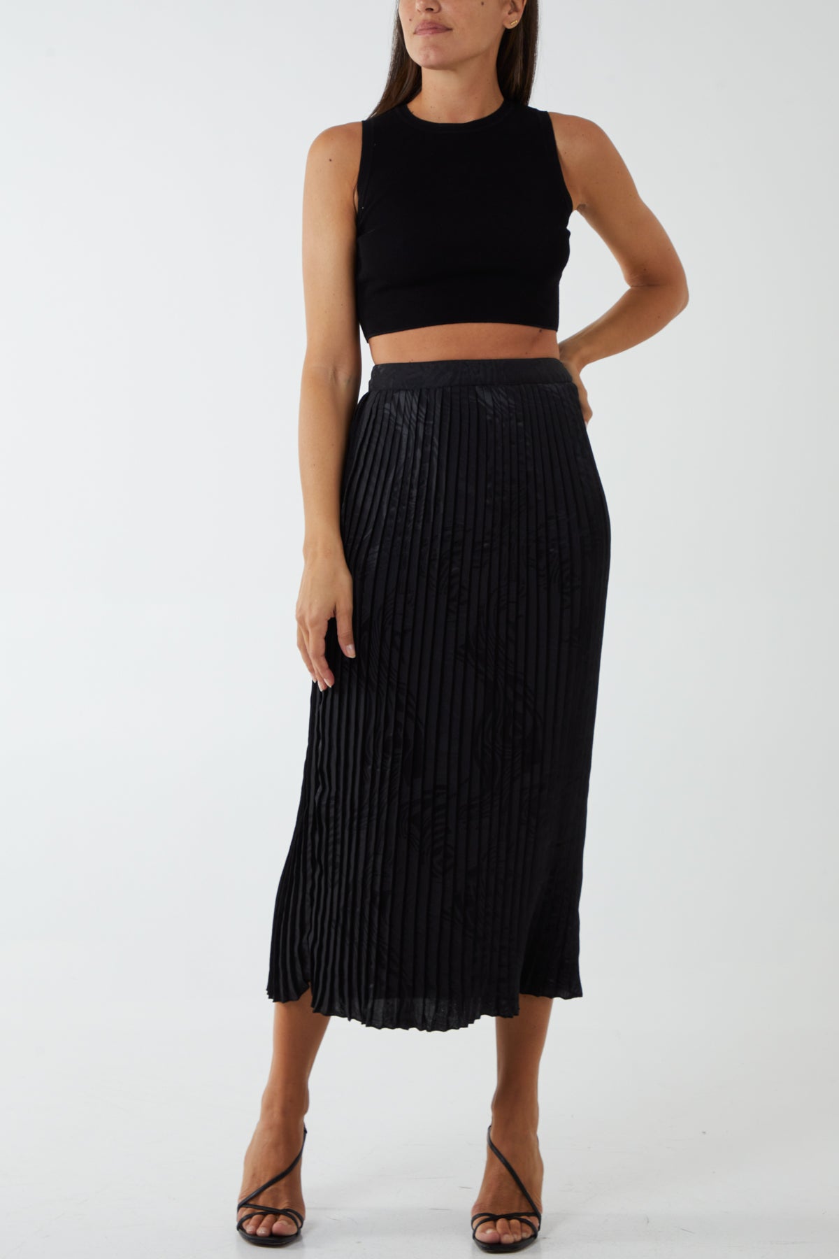 Wave Satin Jacquard Pleated Midi Skirt