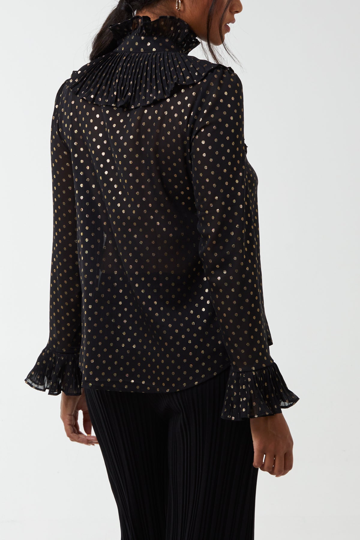 Gold Polka Dot Pleated Frill Shirt