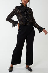 Gold Polka Dot Pleated Frill Shirt