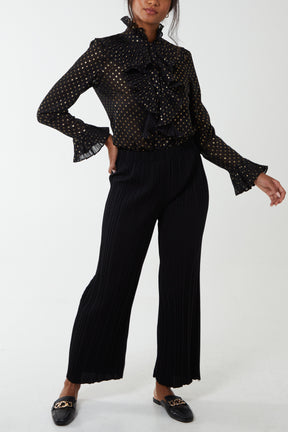 Gold Polka Dot Pleated Frill Shirt