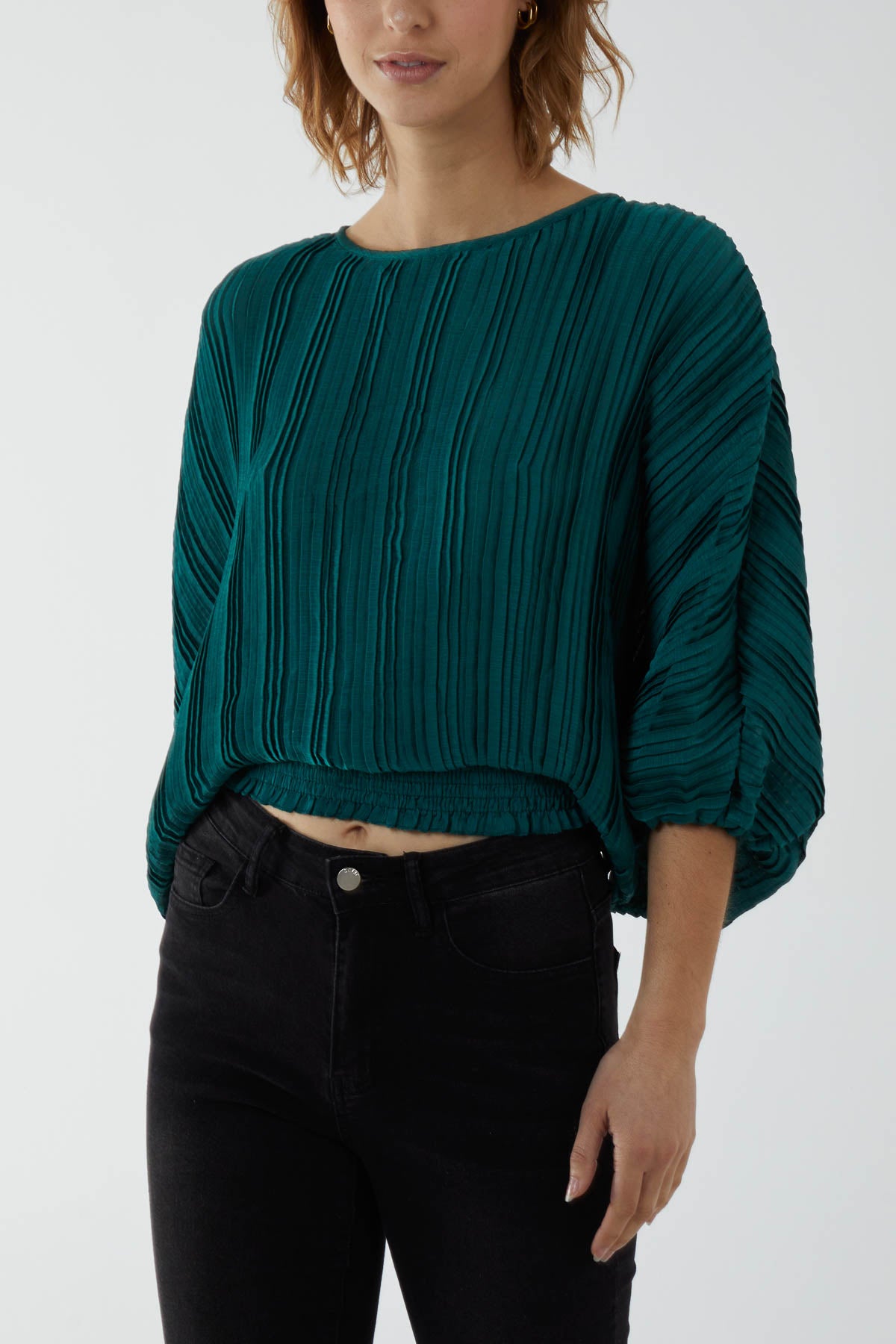 Oversized Pleated Batwing Top