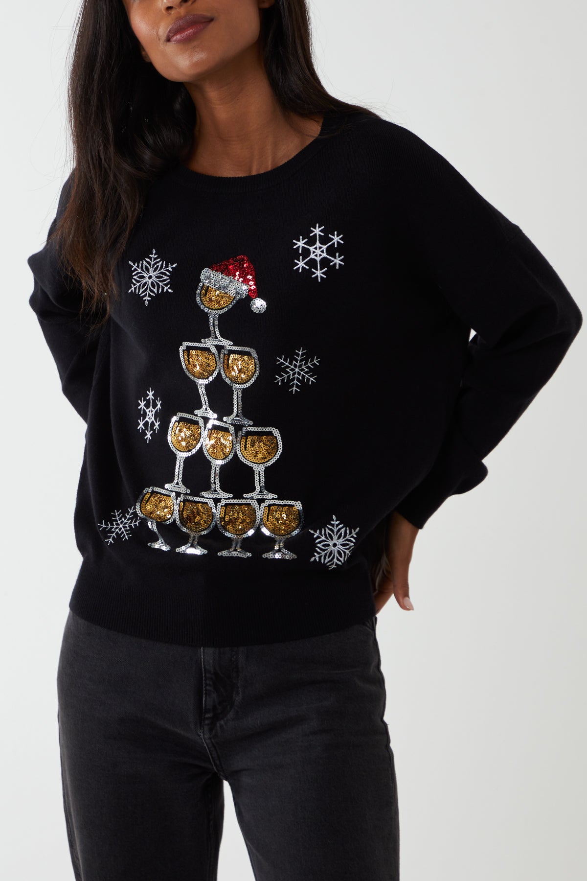 Sequin Champagne Tree Christmas Jumper