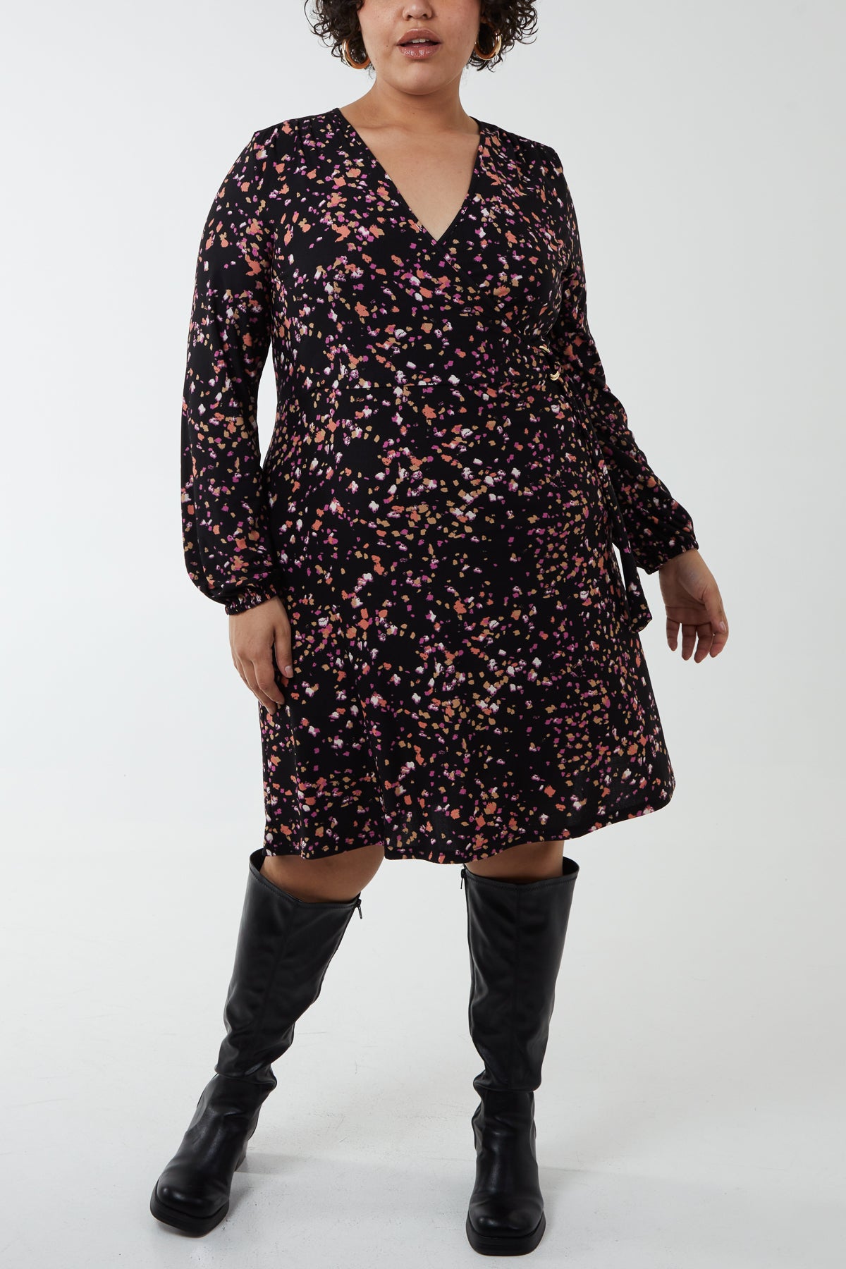Curve Abstract Floral Buckle Front Wrap Dress