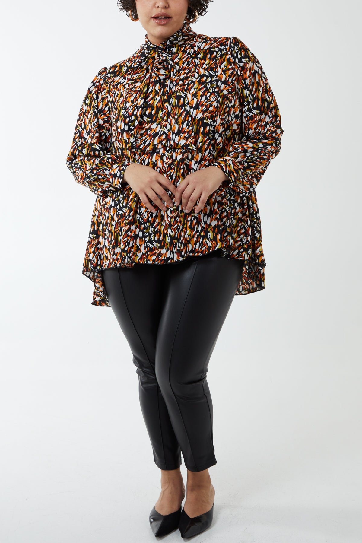 Curve Abstract Animal Print Pussybow Blouse