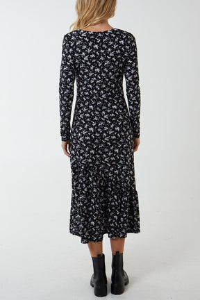 Cut Out Tie Floral Midi Dress