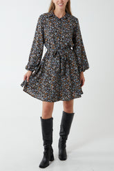 Multi Floral Print Mini Shirt Dress