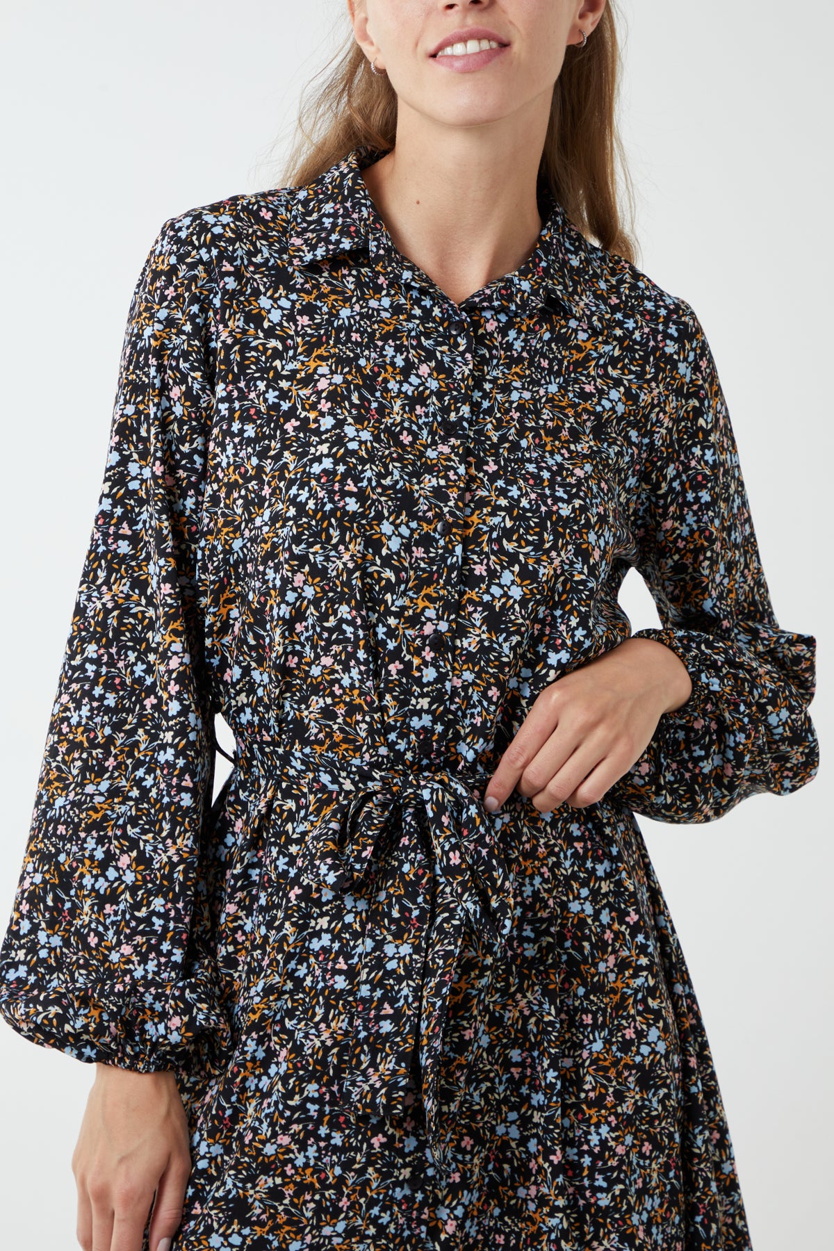 Multi Floral Print Mini Shirt Dress