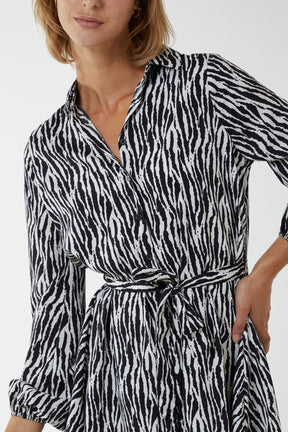 Abstract Zebra Print Mini Shirt Dress