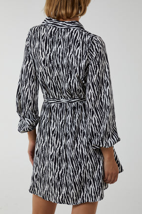Abstract Zebra Print Mini Shirt Dress