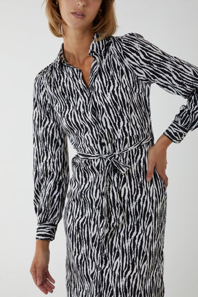 Midi Shirt Zebra Belt Dress