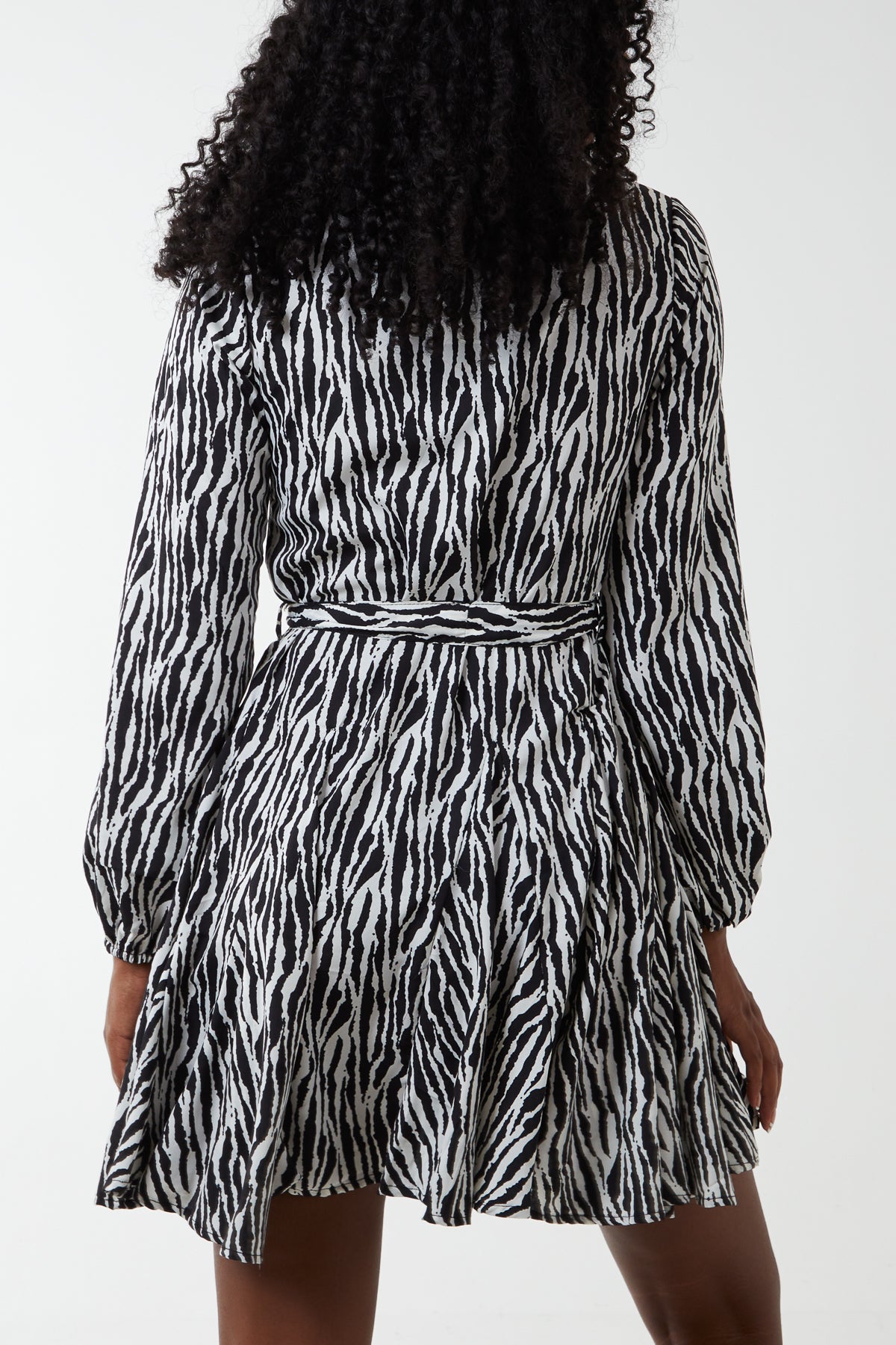 Abstract Zebra Print Shirt Dress With Skater Skirt