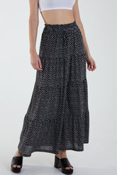 Spot Tiered Shirred Waist Maxi Skirt