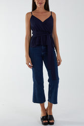 Cami Strap Wrap Tie Peplum Top