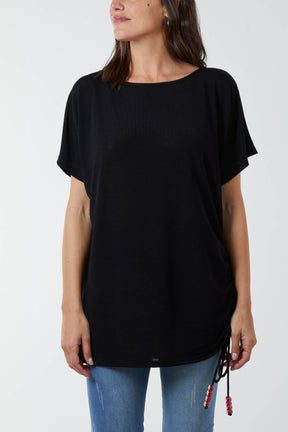 One Side Ruching Beaded Sleeve Top