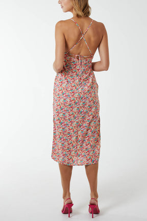 Strappy Floral Cami Dress with Covered Buttons