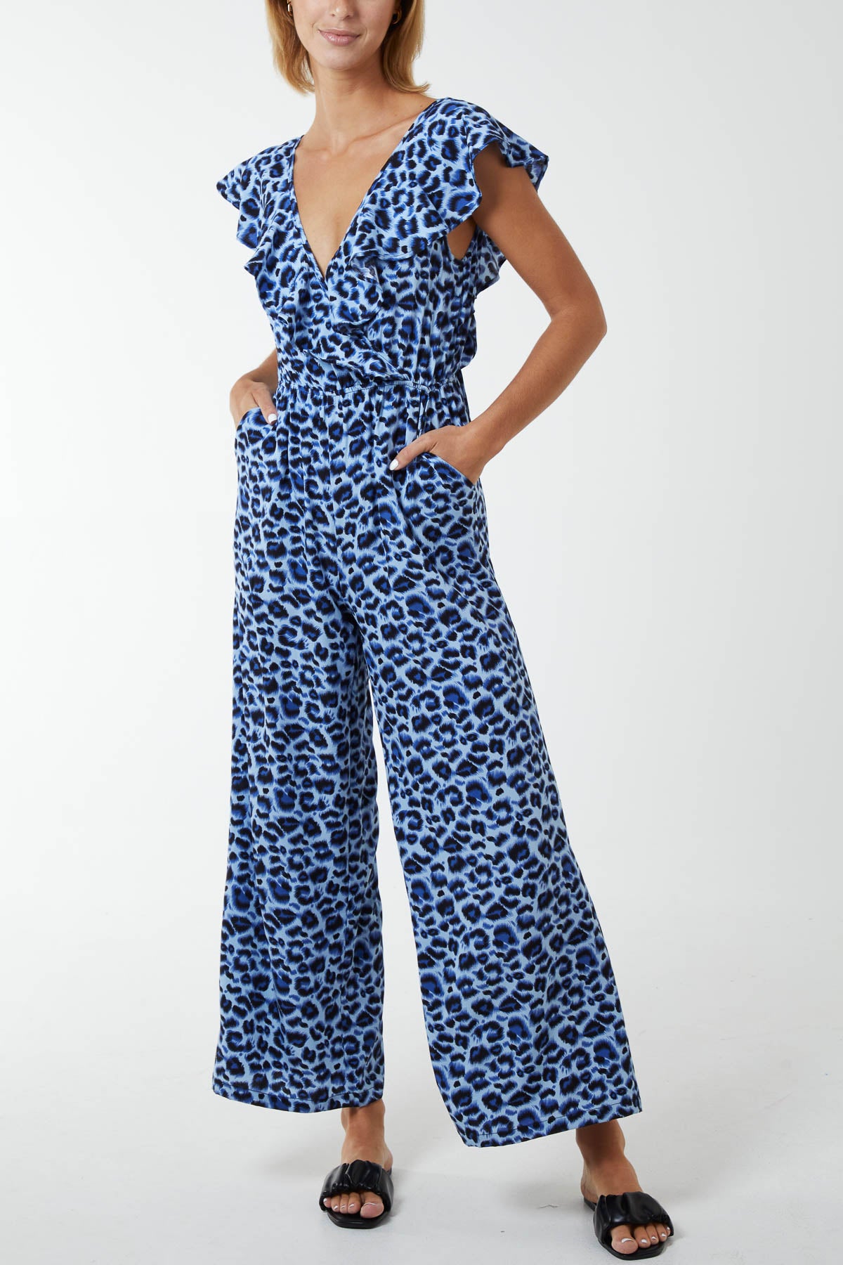 Wholesale Plus Size Abstract Print Sleeveless Warp Bust Elastic Waist  Jumpsuit