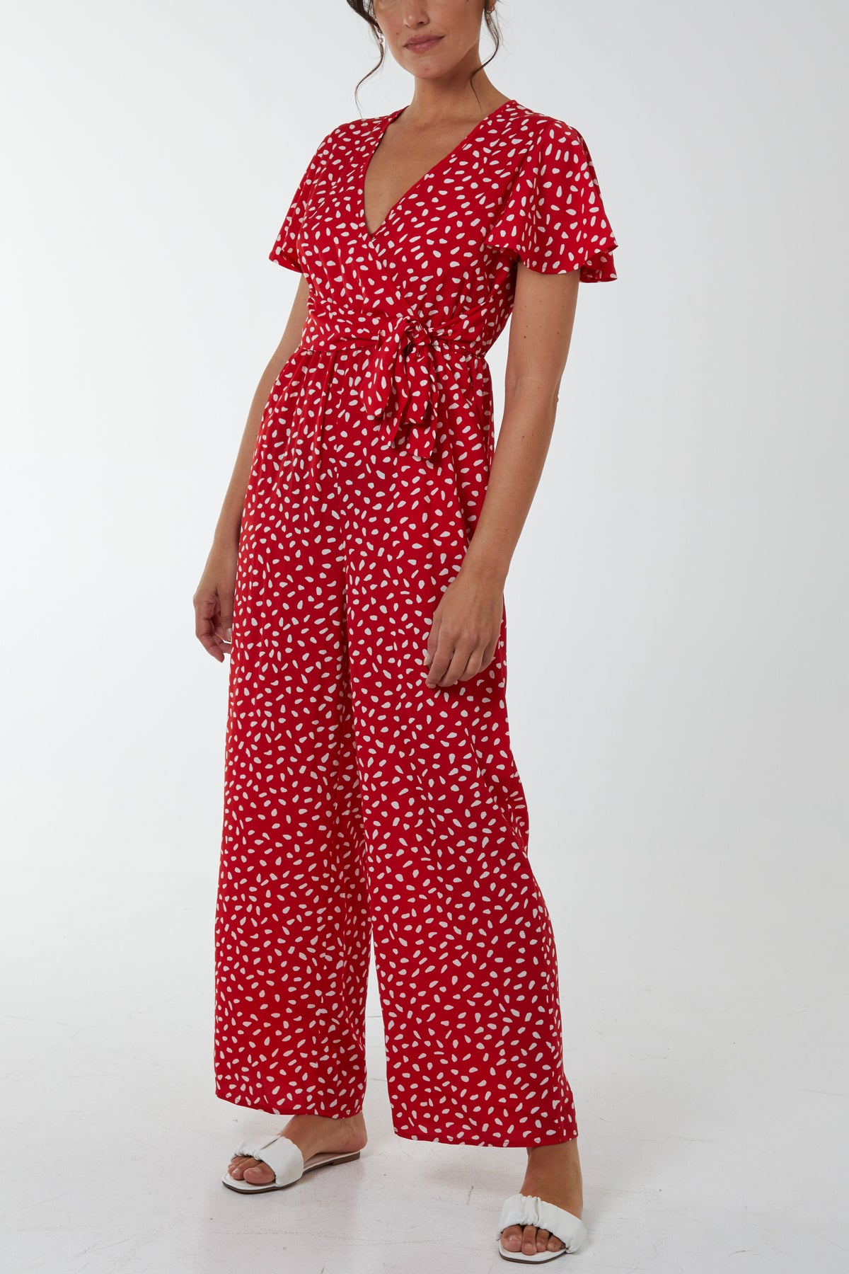 Abstract Polkadot Wrap Front Side Tie Jumpsuit