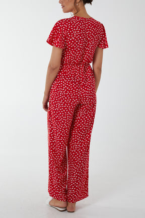 Abstract Polkadot Wrap Front Side Tie Jumpsuit