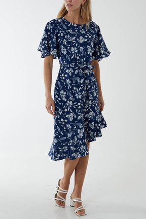 Angel Sleeve Asymmetric Tiered Hem Midi Dress