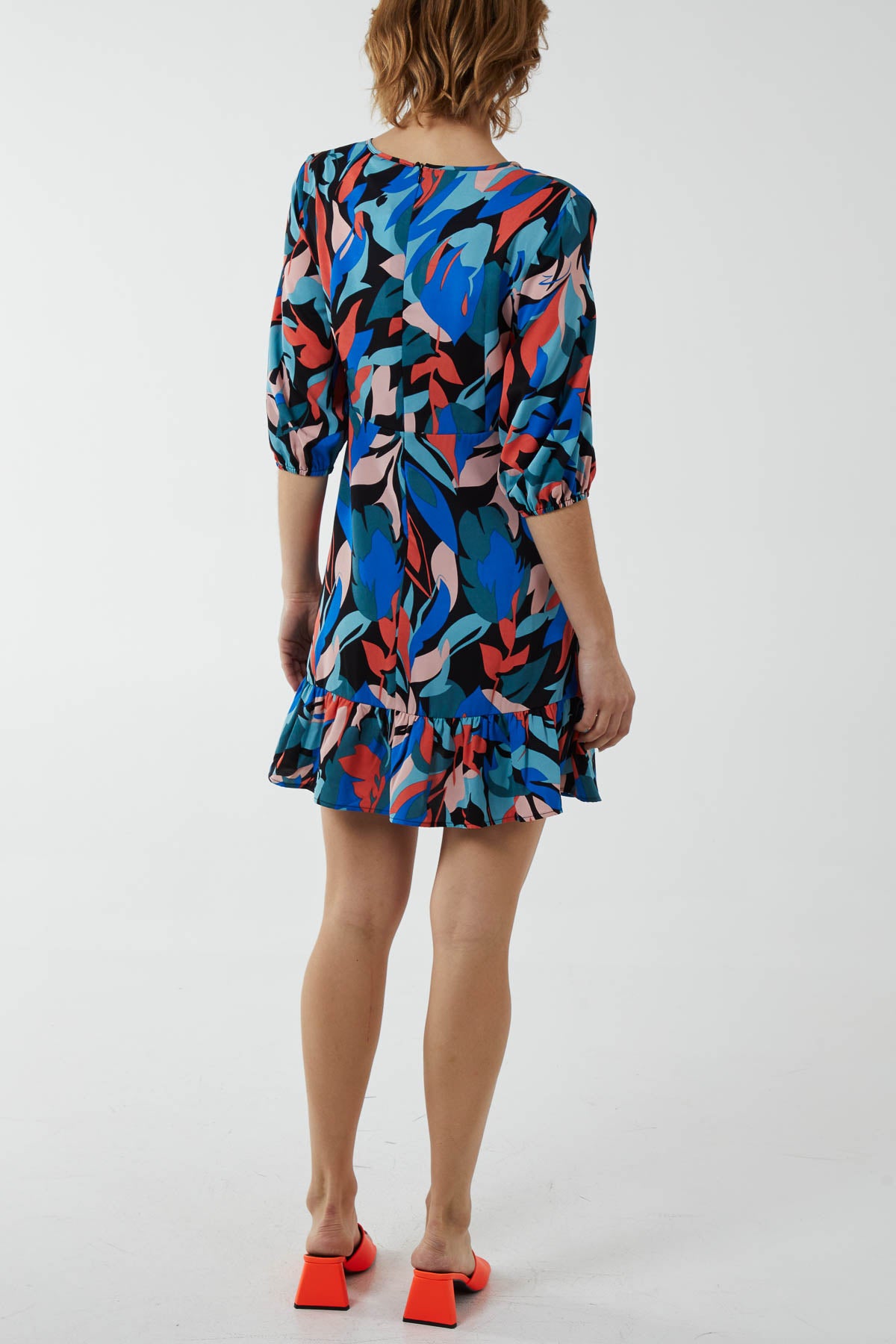 Tie Front Abstract Print Mini Dress
