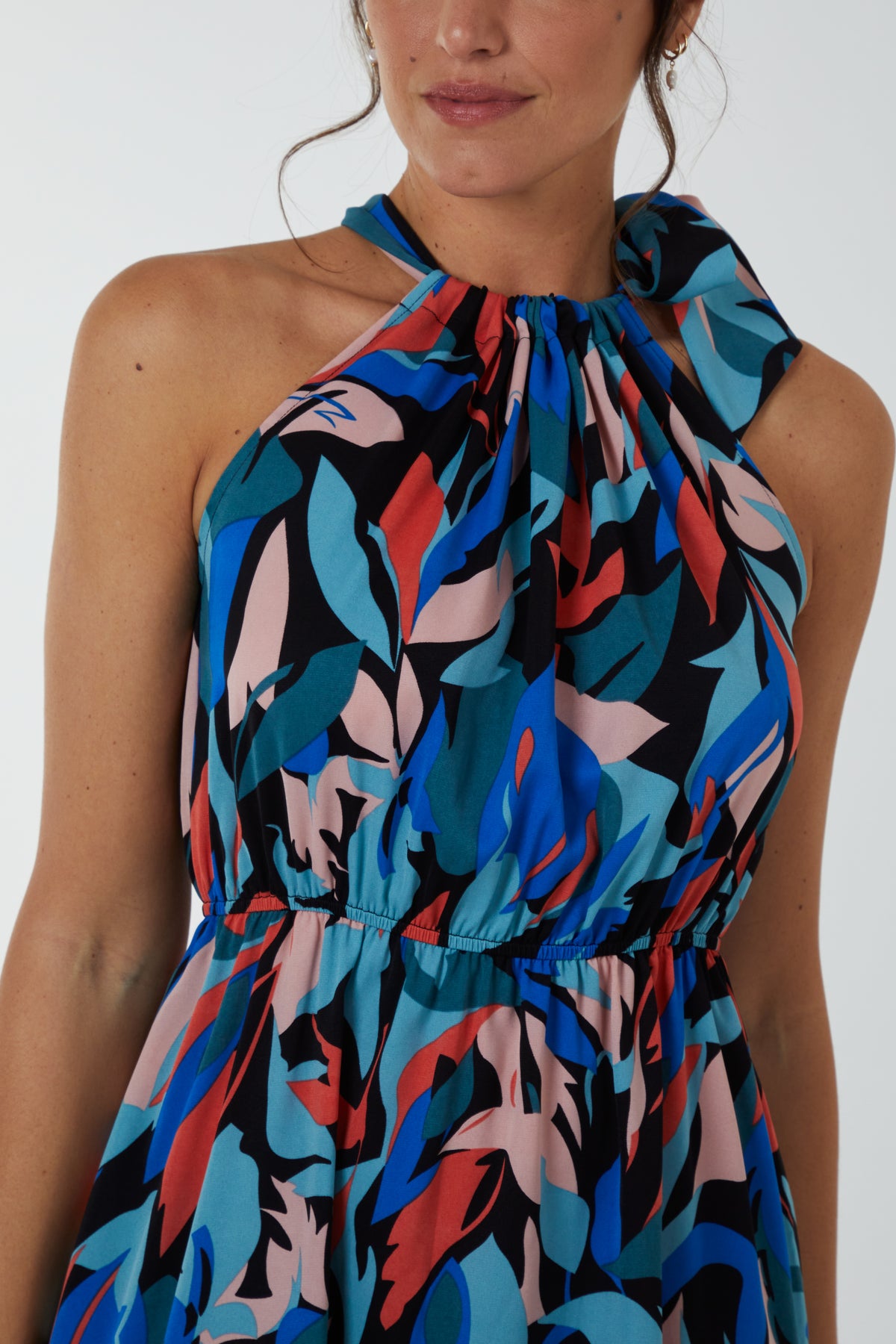 Halterneck Tie Abstract Print Mini Dress