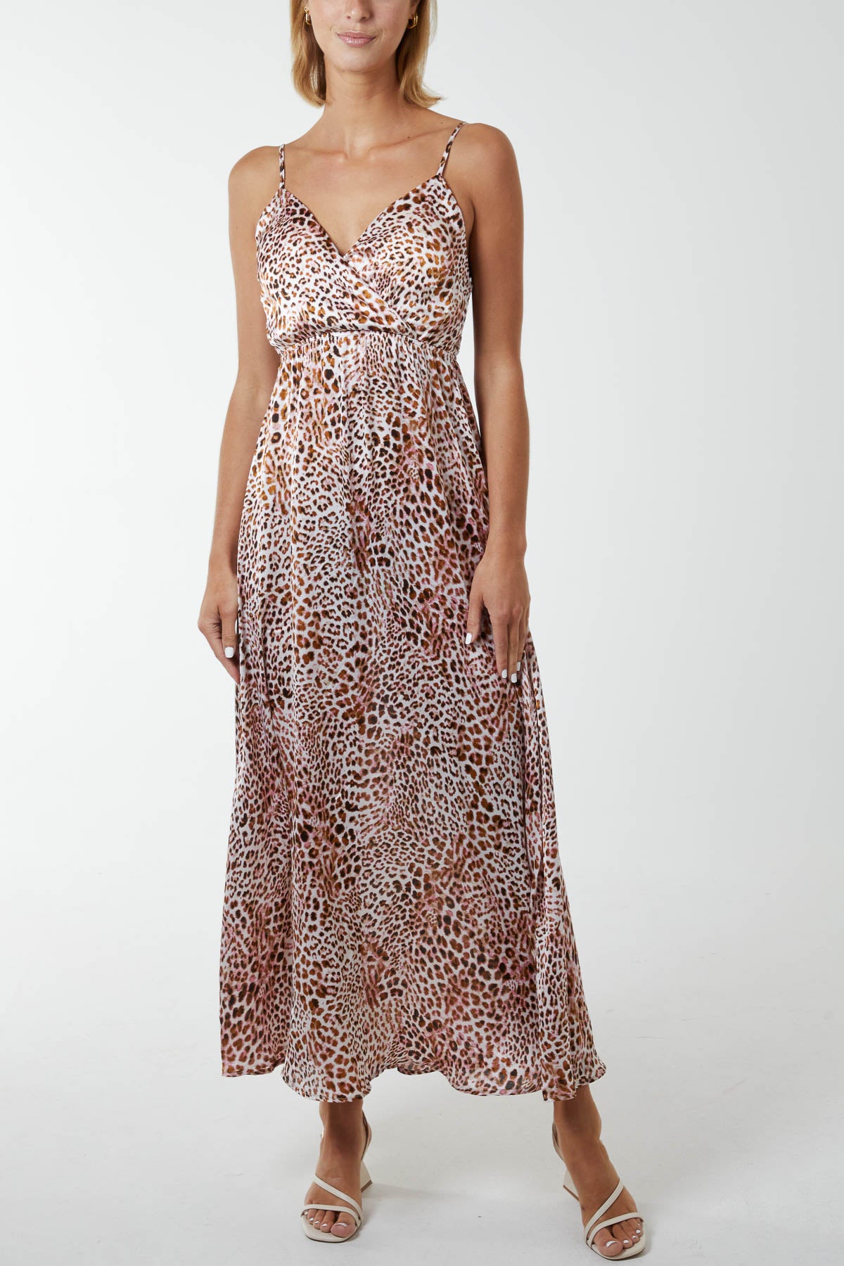 Leopard Print Strappy Wrap Maxi Dress