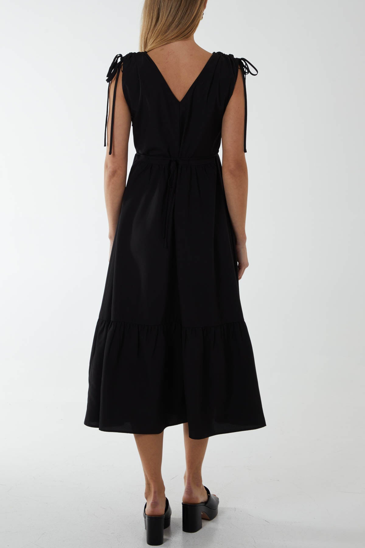 Ring Front Midi Dress with Channelled Shoulder Detail