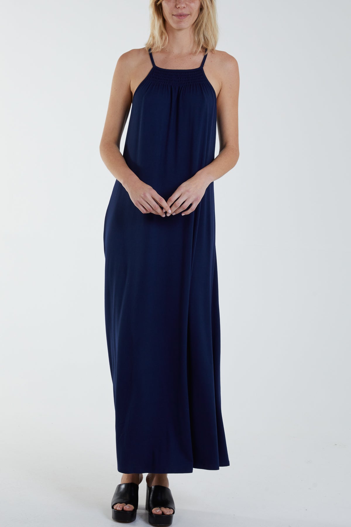 Shirred Halterneck Grecian Maxi Dress