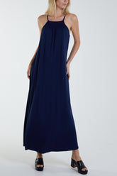 Shirred Halterneck Grecian Maxi Dress