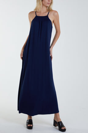 Shirred Halterneck Grecian Maxi Dress